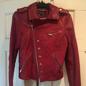 Black Rivet RED leather motorcycle jacket Size S